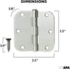 6 Pack of Door Hinges Satin Nickel - 3.5 x 3.5 Inch Interior Hinges for Doors Brushed Nickel with 5/8 Inch Radius Corners