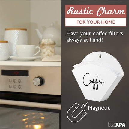 Ilyapa Wooden Coffee Filter Holder, White Wall-Mounted Farmhouse Style Coffee Filter Storage