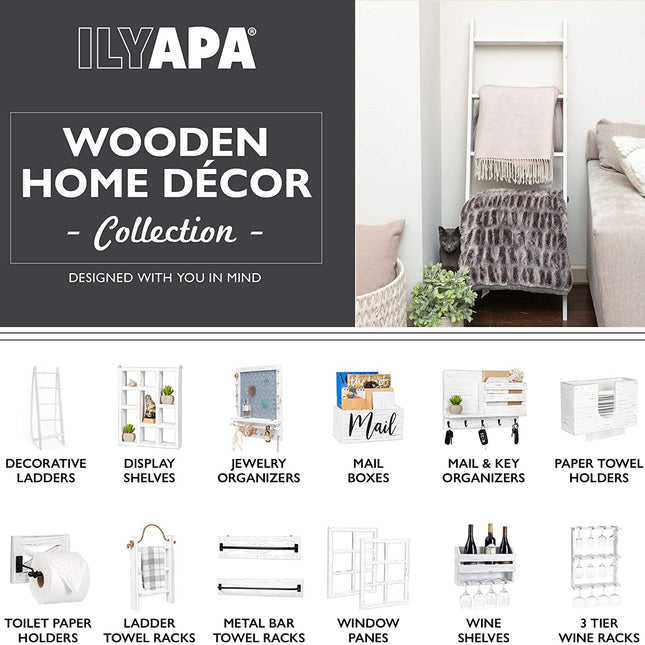 Ilyapa Knick Knack Shelf, Weathered White Wood - Wall Mount or Freestanding Organizer Stand for Oils, Coffee Mugs, Crystals, Rocks, Curios & More