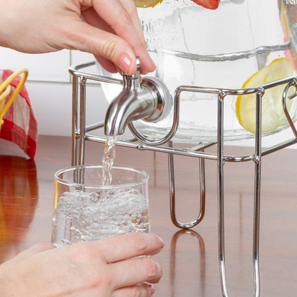 Outdoor Glass Beverage Dispenser with Sturdy Metal Base, Stainless Steel Spigot & Hanging Chalkboard - Drink Dispenser for Lemonade, Tea, Cold Water & More