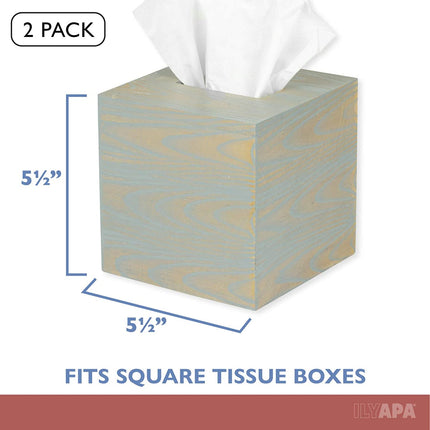Ilyapa Wood Tissue Box Cover, 2 Pack Square - Rustic Farmhouse Gray Wooden Tissue Holders