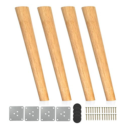 Ilyapa Wooden Tapered Oblique Furniture Leg - Set of 4 Natural Rubber Wood 8 Inch Mid Century Modern Tapered Replacement Furniture Feet for Chairs, Coffee Tables, Cabinets