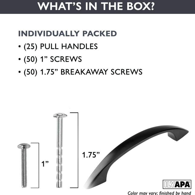 Black Kitchen Cabinet Pull Handles - 3.75 Inch Hole Center Hole Center Handle Pulls - 25 Pack of Kitchen Cabinet Hardware