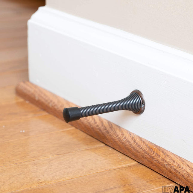 10 Pack of Oil Rubbed Bronze Spring Door Stops - 3 1/4 Inch Heavy Duty Door Stop - Traditional Spring Door Stop Bronze w/Rubber Bumper