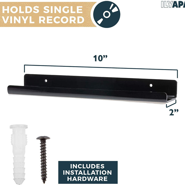 Vinyl Record Display Wall Mount, 6 Pack - Black Acrylic Record Holder Shelf
