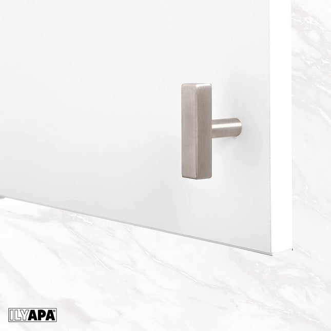 Satin Nickel Kitchen Cabinet Knobs, 25 Pack - Square T-Knob Drawer Pull Handle