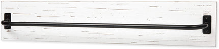 Ilyapa Wall Towel Rack for Bathroom - Rustic White Weathered Wood & Black Metal Bar