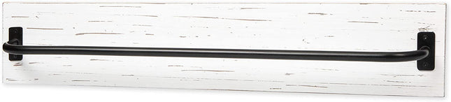 Ilyapa Wall Towel Rack for Bathroom - Rustic White Weathered Wood & Black Metal Bar