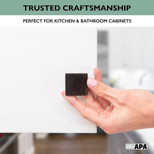 Ilyapa Oil Rubbed Bronze Kitchen Cabinet Knobs - Square Drawer Handles - 25 Pack of Kitchen Cabinet Hardware