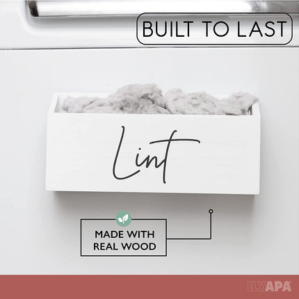 Ilyapa Wooden Magnetic Lint Bin for Laundry Room Organization and Cleanliness - White Lint Garbage Can