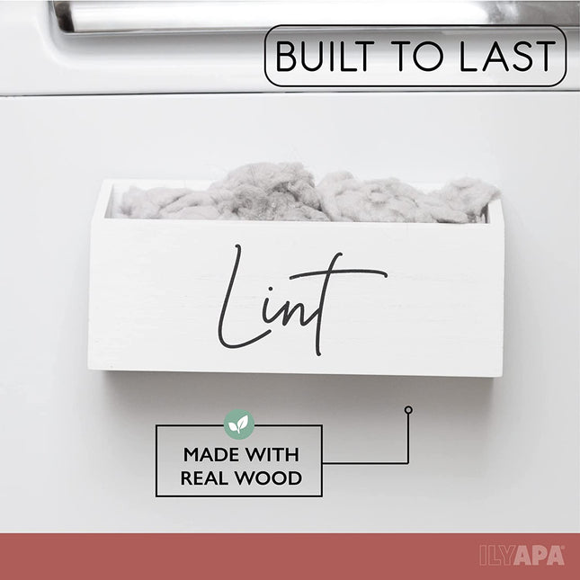 Ilyapa Wooden Magnetic Lint Bin for Laundry Room Organization and Cleanliness - White Lint Garbage Can