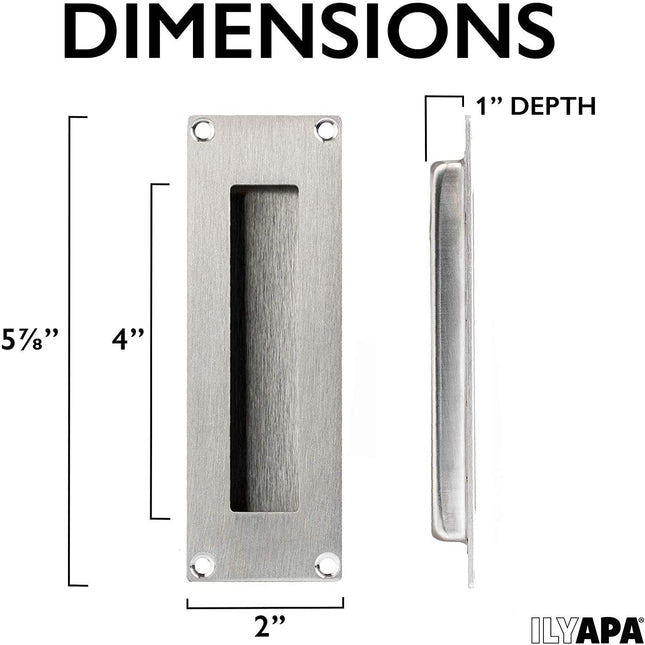 Flush Pull Handle 2 Pack, Stainless Steel - Barn Door Handles for Sliding Closet, Cabinet or Pocket Doors