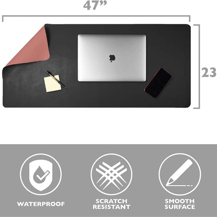 Office Desk Mat, Double Sided Black & Mauve - Large 47 x 23 Inch Leather Style Computer Pad for Desk