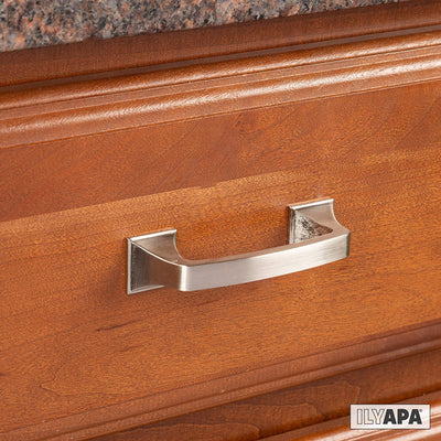Satin Nickle Cabinet Handles - 3 Inch Hole Center Traditional Squared Drawer Pulls - 10 Pack of Kitchen Cabinet Hardware
