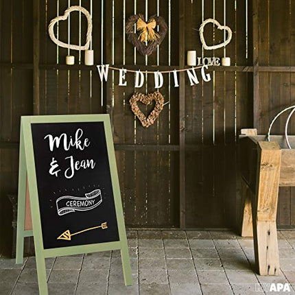 Wooden A-Frame Sign with Eraser & Chalk - 40 x 20 Inches Magnetic Sidewalk Chalkboard - Sturdy Freestanding Sage Sandwich Board Menu Display for Restaurant, Business Or Wedding