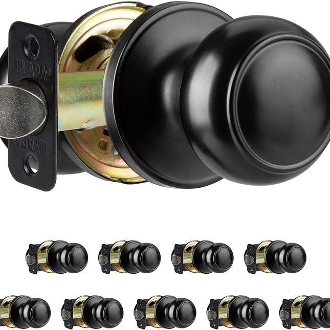Interior Passage Door Knob - Keyless Hall and Closet Locksets - Hall and Closet - Improved Matte Black Finish - (10 Pack)