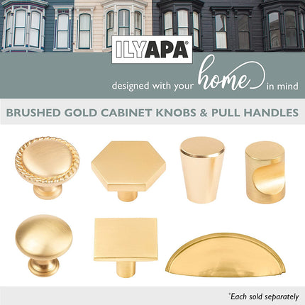 Ilyapa Brushed Gold Kitchen Cabinet Pulls - 3 Inch Hole Center Bin Cup Drawer Handles - 10 Pack of Kitchen Cabinet Hardware