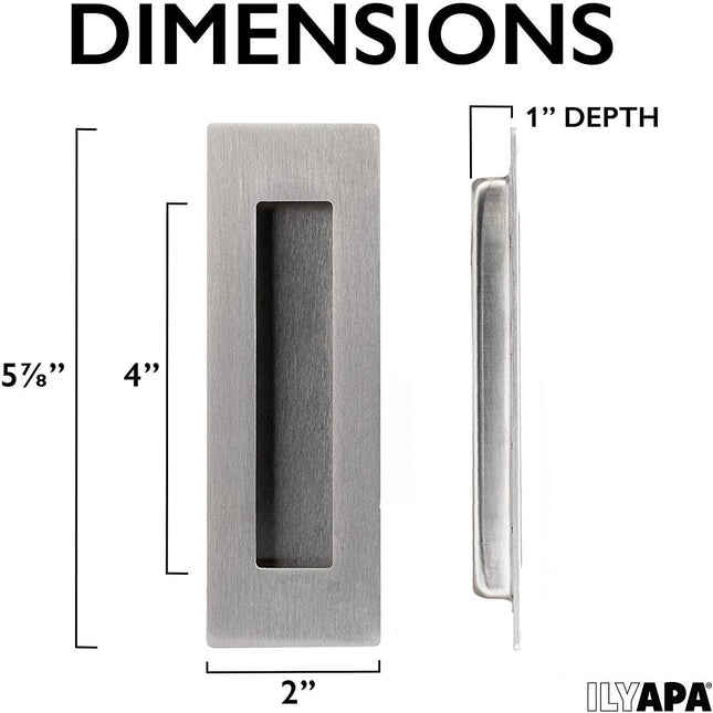 Flush Pull Handle 2 Pack, Stainless Steel, Concealed Screws - Barn Door Handles for Sliding Closet, Cabinet or Pocket Doors