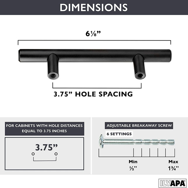 Black Kitchen Cabinet Handles - 3.75 Inch Hole Center Bar Pulls - 25 Pack of Kitchen Cabinet Hardware
