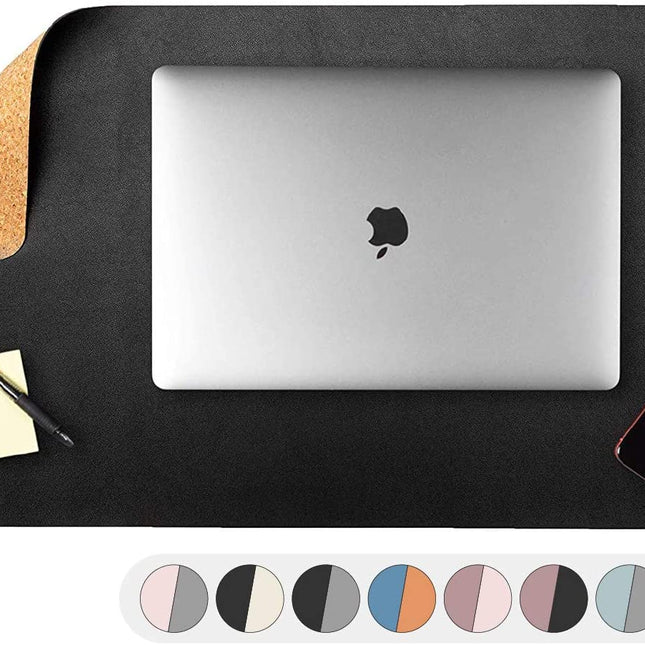 Office Desk Mat, Double Sided Black & Cork - 36 x 17 Inch Leather Style Computer Pad for Desk