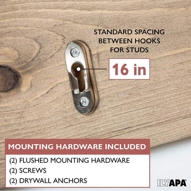 Wall Mounted Coat Rack - Rustic Wooden 5 Hook Coat Hanger Rail, Distressed Wood, Antique Brass Hooks