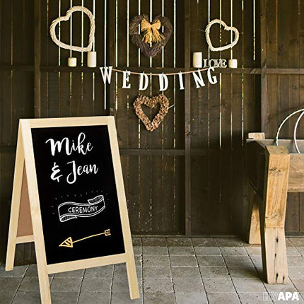 Wooden A-Frame Sign with Eraser & Chalk - 40 x 20 Inches Magnetic Sidewalk Chalkboard - Sturdy Freestanding DIY Sandwich Board Menu Display for Restaurant, Business Or Wedding