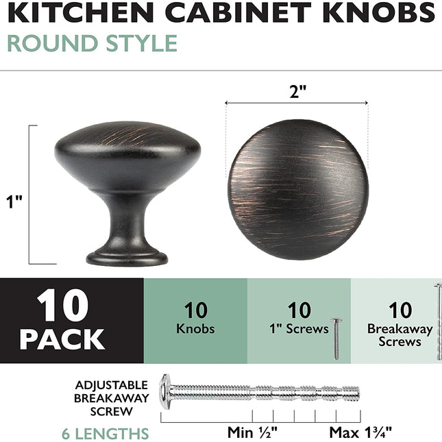 Ilyapa Oil Rubbed Bronze Kitchen Cabinet Knobs - Round Drawer Handles - 10 Pack of Kitchen Cabinet Hardware