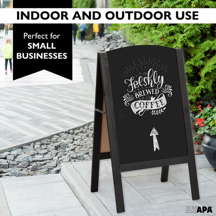 Ilyapa A-Frame Chalkboard Sidewalk Sign - Rounded Top Folding Standing Sandwich Sign for Restaurant, Office, Weddings - Black, 18 x 31.5"