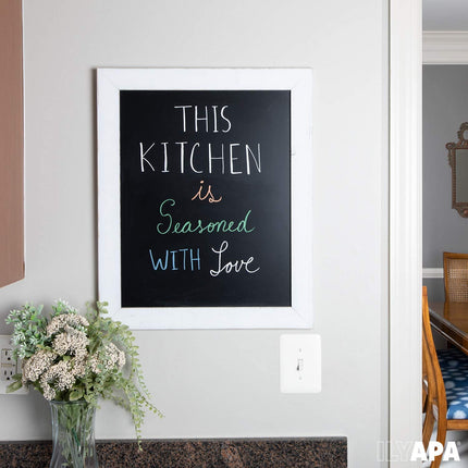 Ilyapa Rustic Wooden Magnetic Kitchen Chalkboard Sign - 18x22 Inch White Framed Hanging Chalk Board for Farmhouse Decor, Wedding, Restaurant & Home