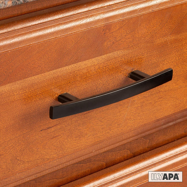 Ilyapa Black Kitchen Cabinet Handles - 3 Inch Hole Center - 5 Pack of Curved Bar