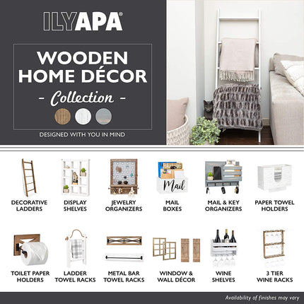 Ilyapa Blanket Ladder for The Living Room - Rustic Decorative Quilt Ladder, White Weathered Wood
