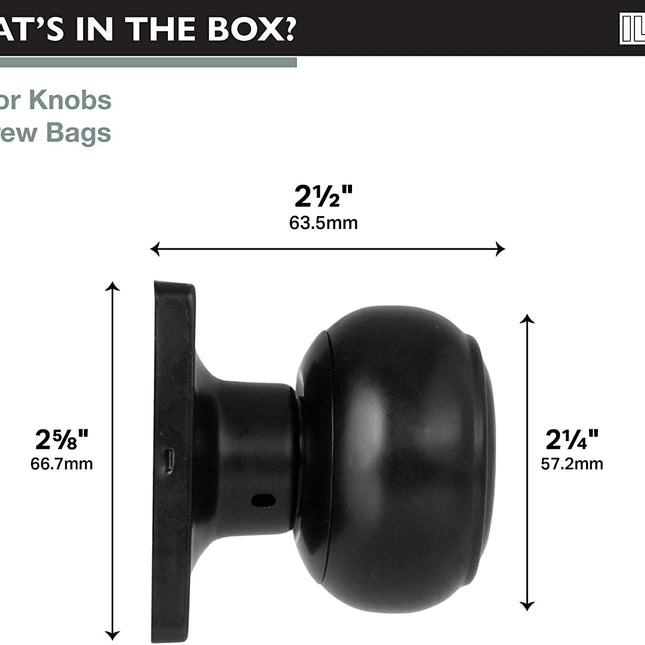 Ilyapa Half Dummy Door Knob - Square Base/Round Handle, Black 6 Pack