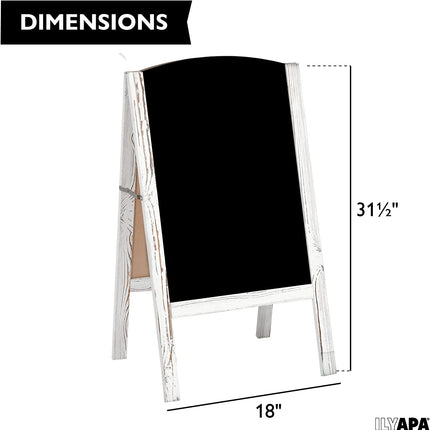 Ilyapa A-Frame Chalkboard Sidewalk Sign - Rounded Top Folding Standing Sandwich Sign for Restaurant, Office, Weddings - Rustic White, 18 x 31.5"