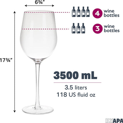 Ilyapa Extra Large 1.5 Gallon Wine Glass - Kitchen Bar Display Wine Holder Giant Drink Glass