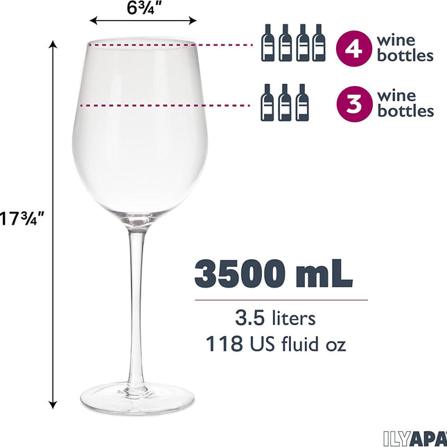 Ilyapa Extra Large 1.5 Gallon Wine Glass - Kitchen Bar Display Wine Holder Giant Drink Glass