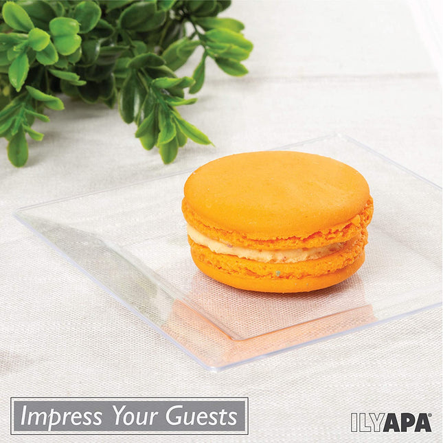 50 Plastic Square Plates - 4 Inch Clear Disposable Plates