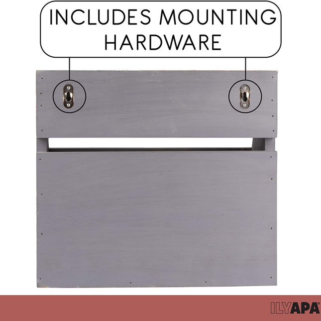 Ilyapa Rustic Gray Wooden Key and Mail Holder with Shelf - Wall Mounted
