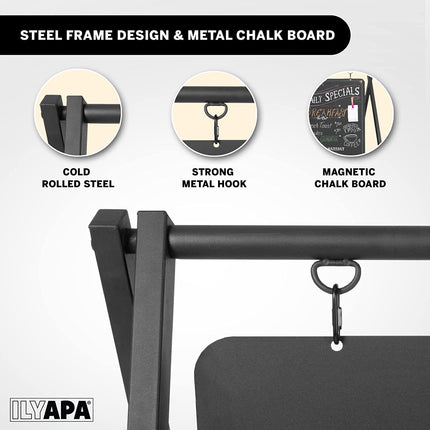 Ilyapa Modern Metal Double Sided Swinging Chalkboard Sidewalk Sign - Magnetic A Frame