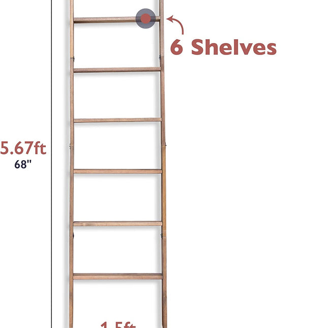 Ilyapa Blanket Ladder for The Living Room - Rustic Decorative Quilt Ladder with Folding Construction for Easy Storage, Brown Weathered Wood