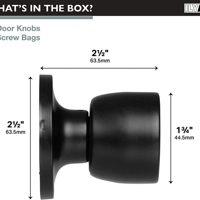 Ilyapa Half Dummy Door Knob - Tulip, Black 6 Pack