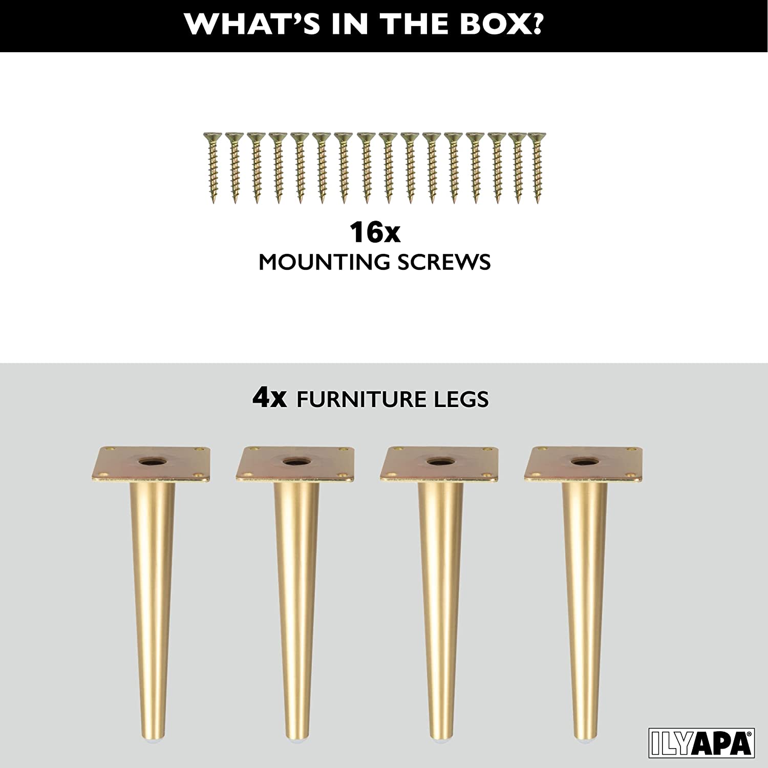 Ilyapa Tapered Metal Furniture Leg - Set of 4 Gold 8" Replacement Furn ilyapa Ilyapa Tapered Metal Furniture Leg - Set of 4 Gold 8" Replacement Furn ilyapa