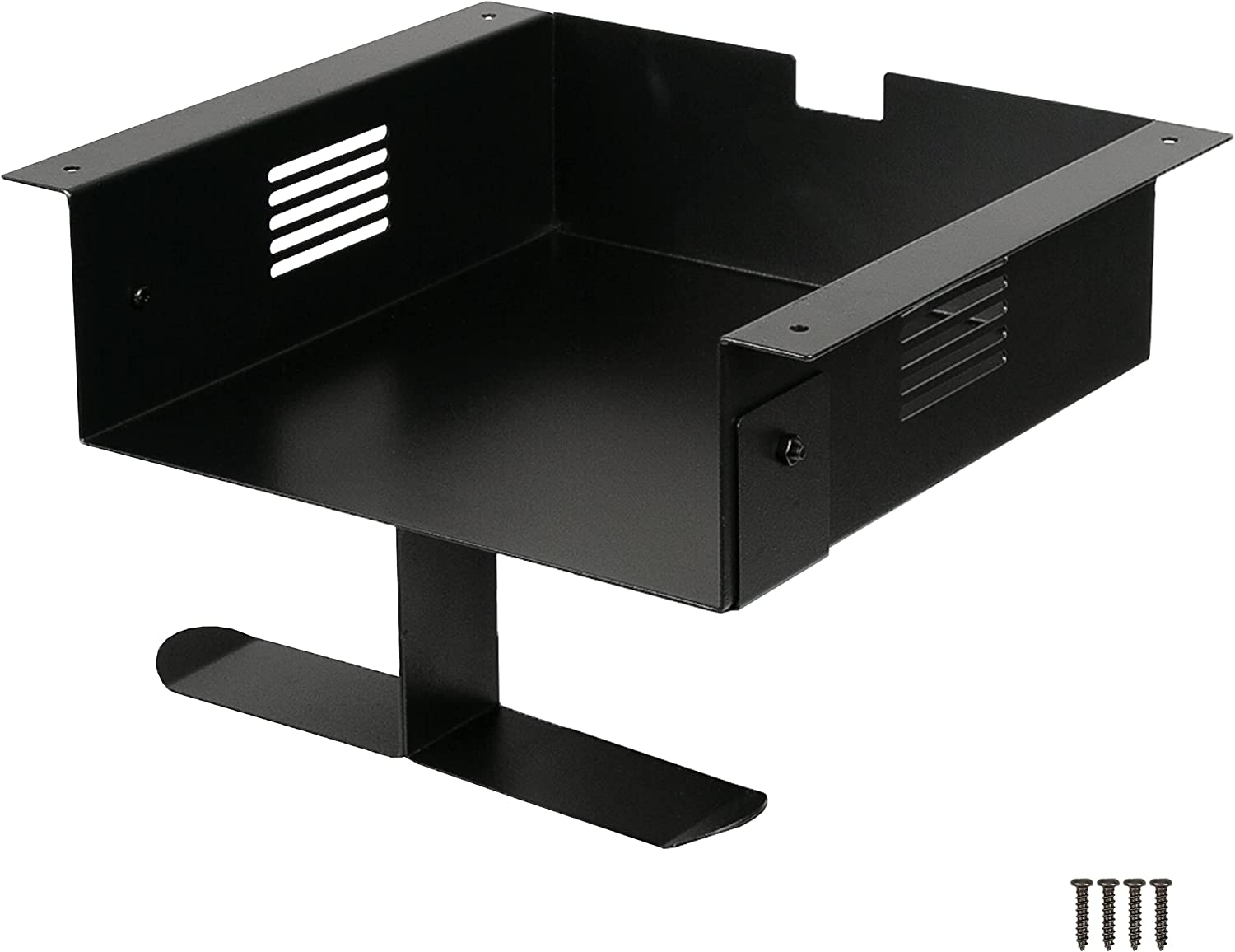 Ilyapa Under Desk CPU Mount with Headphone Hanger - 2.8 x 8.1 x 8.5 Steel Computer Mount for Home Office Desk - Includes Wood Screws