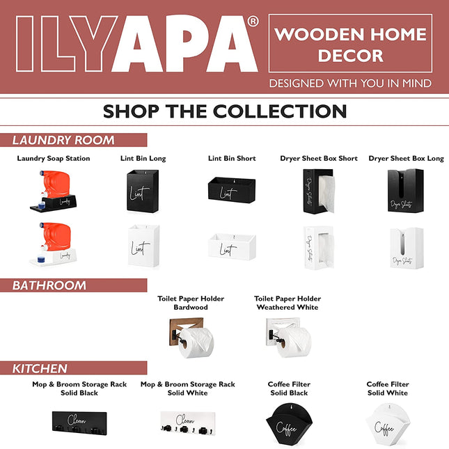 Ilyapa Farmhouse Toilet Paper Holder - Weathered White Rustic Wood Wall Mount