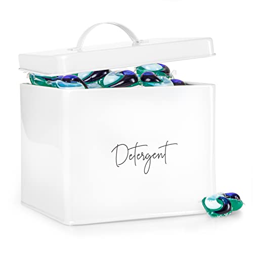 Ilyapa Laundry Pod Holder - Galvanized White Powder Coated Farmhouse Kitchen Storage Container
