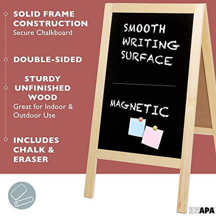 Wooden A-Frame Sign with Eraser & Chalk - 40 x 20 Inches Magnetic Sidewalk Chalkboard - Sturdy Freestanding DIY Sandwich Board Menu Display for Restaurant, Business Or Wedding