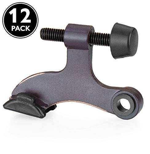 12 Pack Hinge Pin Oil Rubbed Bronze Door Stops -Heavy Duty Adjustable Door Stopper 2-1/2" x 1-3/4",with Black Rubber Bumper Tips
