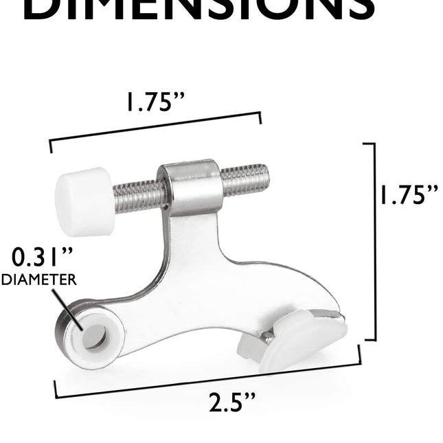 6 Pack Hinge Pin Satin Nickel Door Stops -Heavy Duty Adjustable Door Stopper 2-1/2" x 1-3/4",with White Rubber Bumper Tips