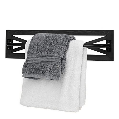 Ilyapa Rustic Towel Bar for Bathroom, 24x6 Inches - Wall Mounted Towel Rack Black Wood & Black Metal Bar, Farmhouse Decor