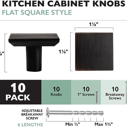 Ilyapa Oil Rubbed Bronze Kitchen Cabinet Knobs - Square Drawer Handles - 10 Pack of Kitchen Cabinet Hardware