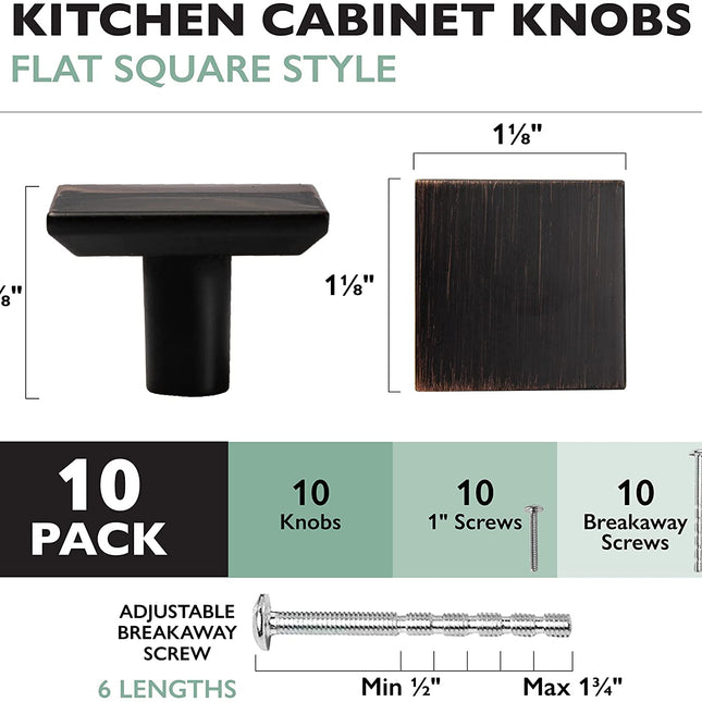 Ilyapa Oil Rubbed Bronze Kitchen Cabinet Knobs - Square Drawer Handles - 10 Pack of Kitchen Cabinet Hardware